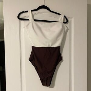 Stylish White and Brown One Piece - size medium
